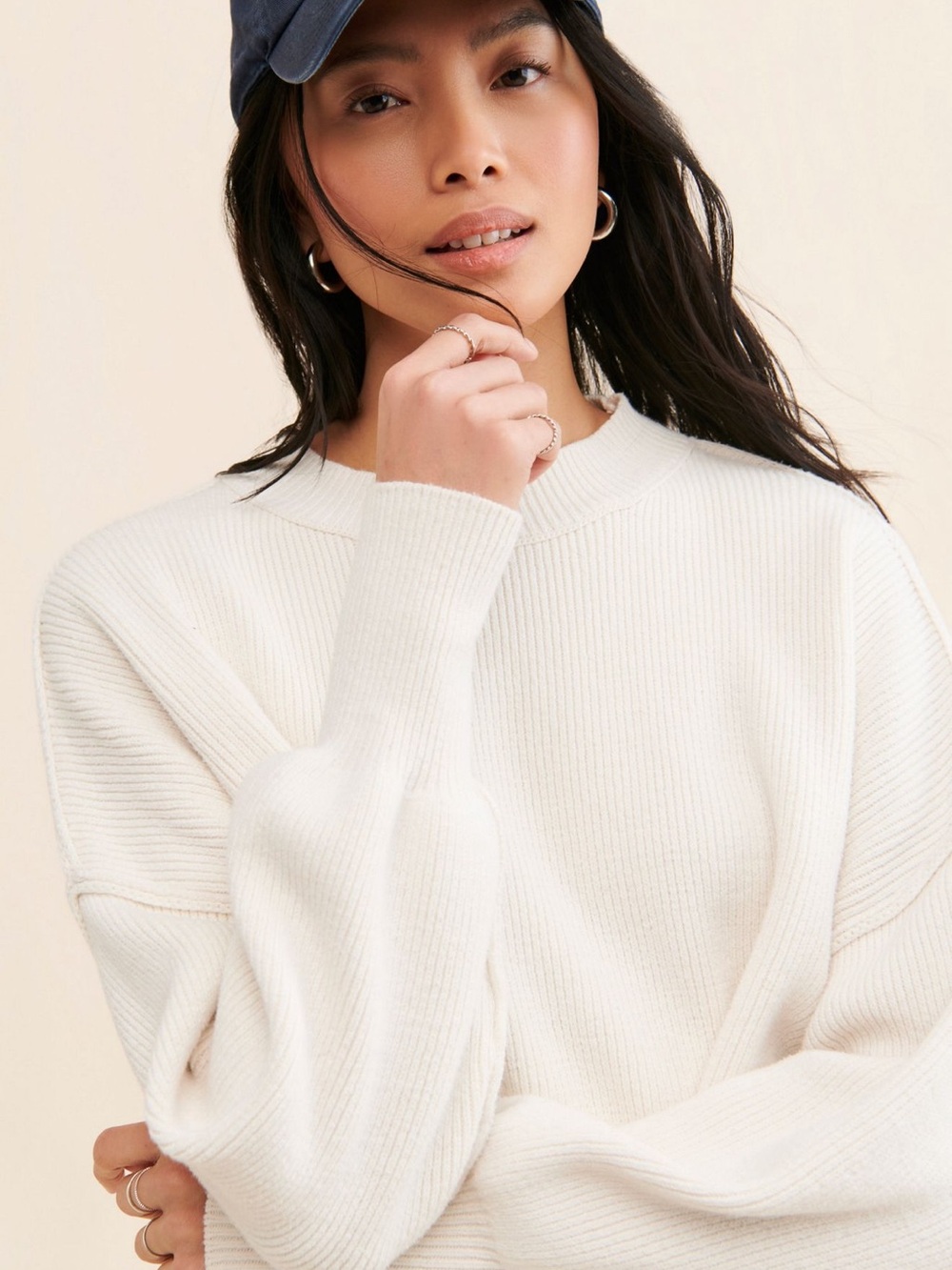 Free People Cropped Cream Knit Sweater